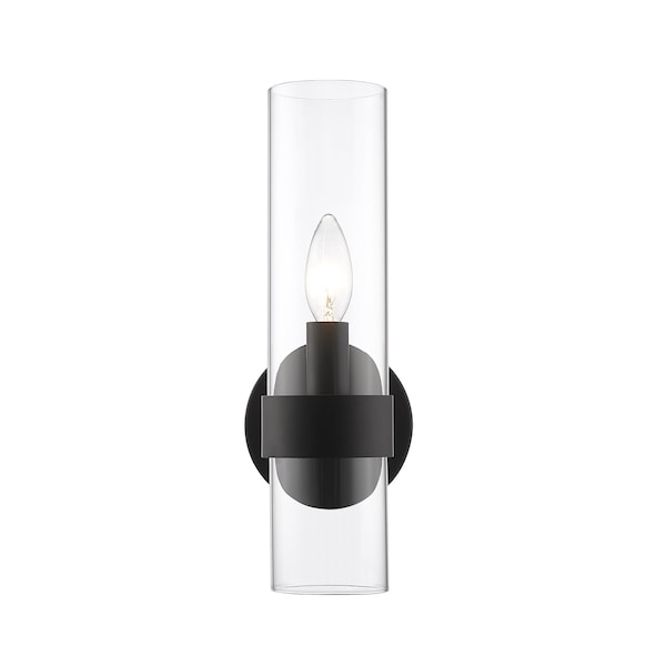 Datus 1 Light Wall Sconce, Matte Black & Clear